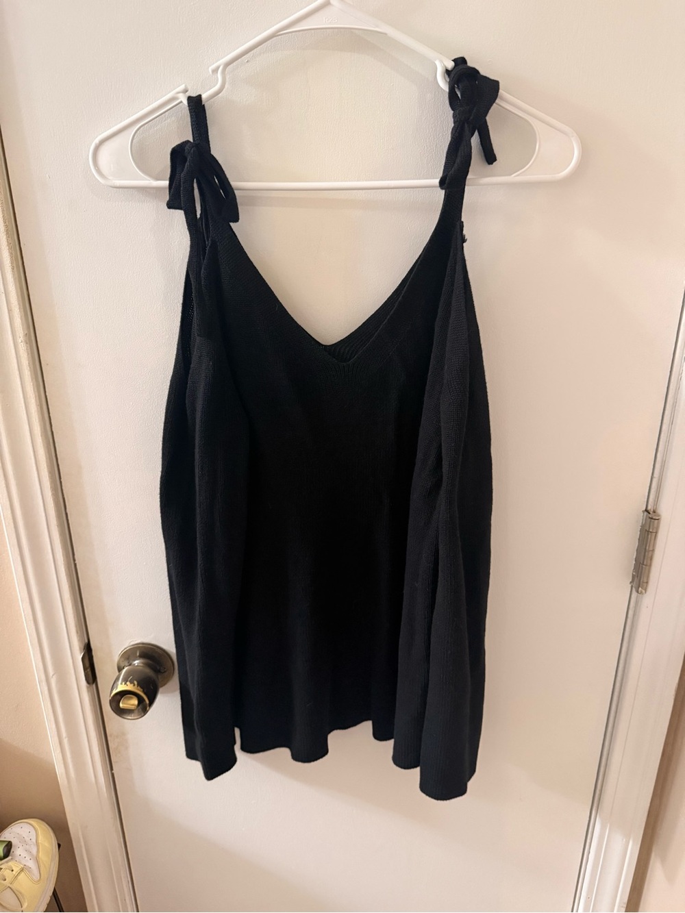 Black Tie-Shoulder Knit Long Sleeve Top